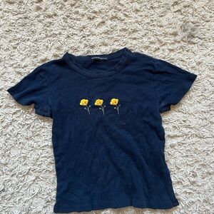 Navy T-Shirt with Yellow Floral Embroidery